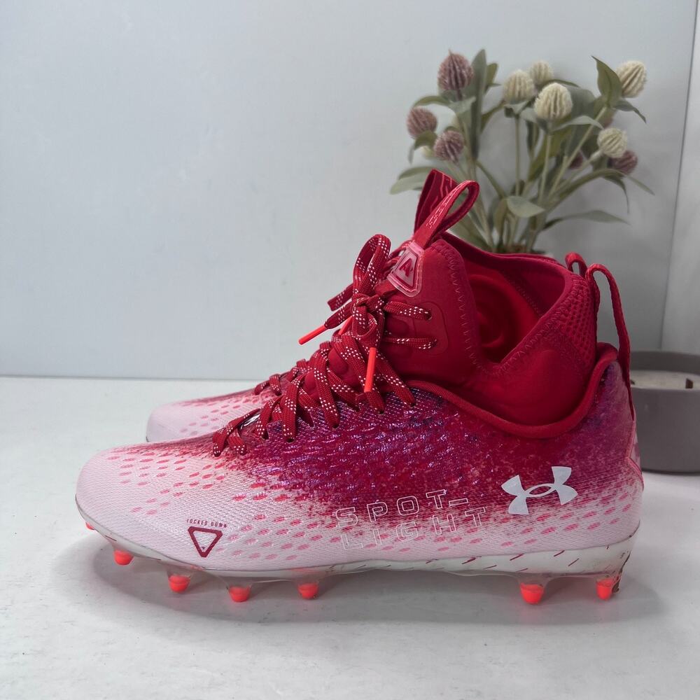 Under Armour Spotlight Lux MC 2.0 Football Cleats Lace Up Red White Mens Size 8
